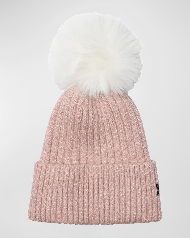 Metallic Wool-Blend Knit Toscana Lamb Pom Beanie
